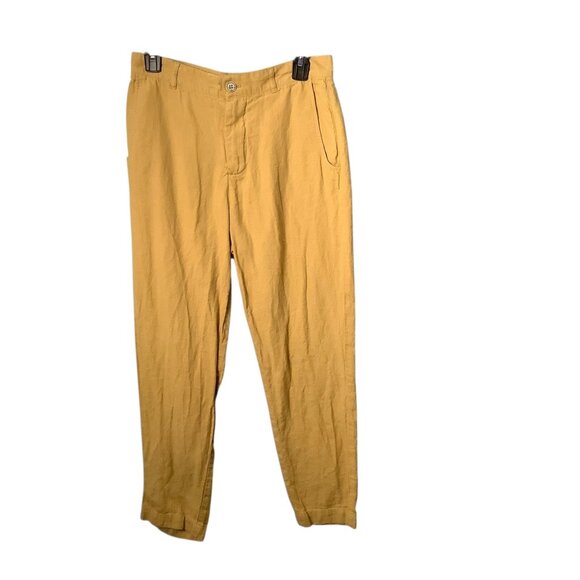 Zara Pants - Zara Yellow Women Pants Size 29 European Grown Linen Straight Leg Button Pockets